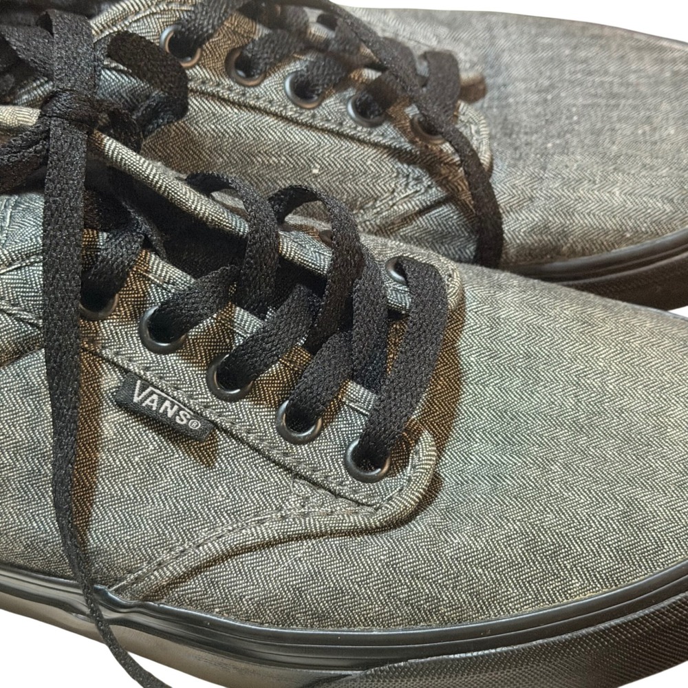 Vans Low Top Sneakers Mens 7.5 Grey Herringbone Twill Black Sole Skate Minimal
